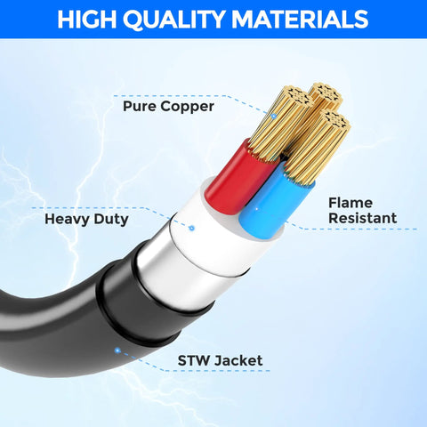 30 Amp RV Power Cord 50 Feet 125 Volt TT 30P Male To L5 30R Twist Lock Right Angle Cable ETL Listed Pure Copper Heavy Duty For Campers And Trailers Ready To Roll In Any Weather, pure copper conductors and STW jacket