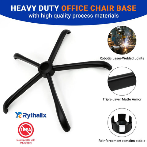 Heavy Duty 28 Inch Office Chair Base Replacement For Most Chairs 2400 Lbs Capacity Matte Black Metal Legs With Universal Casters Sockets