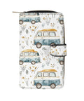 Leather RFID Wallet Clutch For Women With Built In Mirror And Zippered Coin Pocket Long Purse For Travel On The Go Boss Lady Campervan RV Style Vehicle Inspired Everyday Carry with campervan design.