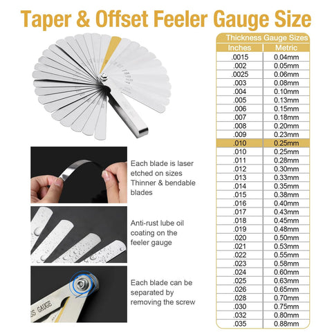 Julaiwy universal piston ring squaring tool with 32-blade feeler gauge for 2–5 in bore end gaps