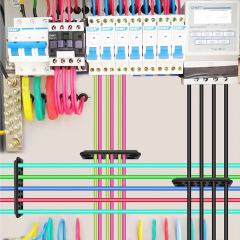 Massive 50 Pack Cable Chase Wire Brackets Perfect For Neat Home Office Setup Keep Your Cords Tangle Free And Organized Super Easy Install showing organized wires.
