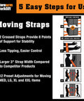 Instructions for ergonomic Two Person Moving Straps For Heavy Furniture And Appliances with easy steps and features highlighted.