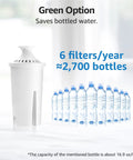 Brita And Mavea Compatible Water Filter Replacement Pack, NSF Certified 42 And 372, 6 filters shown with water bottles
