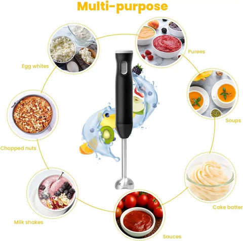 Rechargeable Cordless Immersion Blender With Sweet Egg Whisk Attachment Kickass Handheld Stick Mixer for soups, shakes and more.