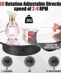 Smooth 7.87 Inch Motorized Rotating Display Stand With Sleek Mirror Surface showcasing a perfume bottle on its polished surface.