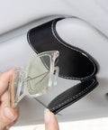 Porsche Sunglasses Holder Car Clip For Visor One Hand Operation Leather Eyeglass Clip on car visor with sunglasses.