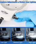 144 LED Non Flashing Microscope Ring Light With Adjustable Illuminator And Protective Cover For Microscopes Cameras And Mini Lathes White Shadow Free Illumination Stepless Dimmer, white LED lamp with hand adjusting knob