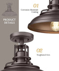Product details of One Light Semi Flush Mount Outdoor Ceiling Light In Oil Rubbed Bronze Finish Vintage Industrial Farmhouse Style Fixture