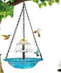 Solar Powered Hanging Bird Bath Fountain For Outdoor Garden And Patio, Cascading Water Feature That Runs On Sunlight hanging from tree