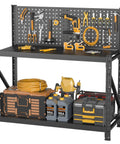 Heavy Duty Rolling Workbench Tool Cart With Bulletproof Steel Shelves Built Like A Tank For Zero Wobble hardcore garage organization with tools.