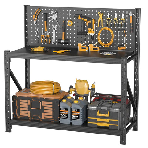 Heavy Duty Rolling Workbench Tool Cart With Bulletproof Steel Shelves Built Like A Tank For Zero Wobble hardcore garage organization with tools.