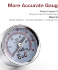 Close-up of a gauge from the Low Pressure Air Regulator For Air Compressor With Gauge And Bracket One Quarter Inch NPT Female Adjustable AR2000N02 0 To 40 PSI Aluminum Alloy Construction Easy Turn Knob For Precise Control DIY Friendly.