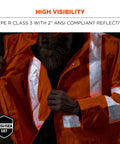 Man wearing High Visibility Reflective Thermal Jacket Set With Rain Shell And Zip Off Sleeves, focus on reflective material.