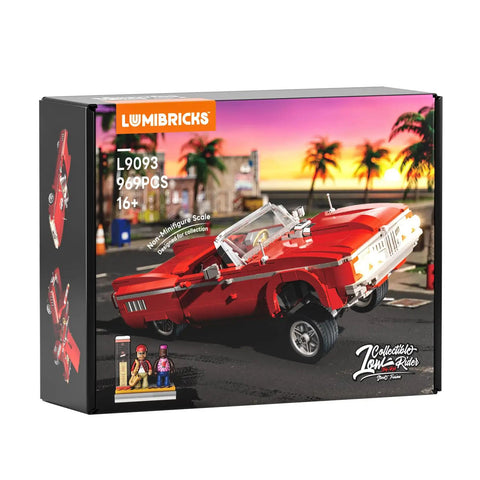 Box of Low Rider Big Red Car Building Bricks Set With Street Fusion Vehicle Engineering And Lighting Model Modular Collection Kit