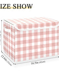 Super Roomy Storage Bins With Lids Generous Folding Closet Organizer Built From Tough Oxford Material Keep Your Everyday Gear Packed Snug For A Clutter Free Home Setup, 16.5x12.6x11.8 inches, pink checked design.