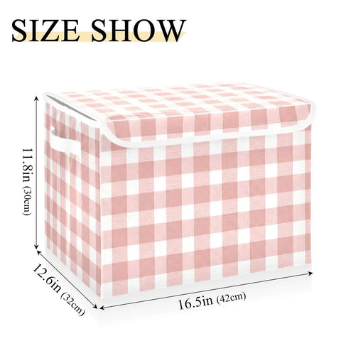 Super Roomy Storage Bins With Lids Generous Folding Closet Organizer Built From Tough Oxford Material Keep Your Everyday Gear Packed Snug For A Clutter Free Home Setup, 16.5x12.6x11.8 inches, pink checked design.