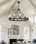 12 Light Black Wagon Wheel Chandelier for Dining Rooms and Kitchen Islands dimmable cozy rustic farmhouse pendant lighting with 12 E26 sockets ideal