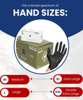 Image of Industrial Black Nitrile Gloves Heavy Duty Disposable With Full Palm Texture For Tough As Nails Grip Sizes M To 2XL FDA Compliant box.