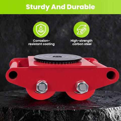 Heavy Duty Machinery Skates 4 Pack With 17,637 Lb Capacity, 360 Degree Rotation, Four PU Wheel Dollies, Carbon Steel Base