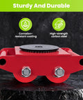 Heavy Duty Machinery Skates 4 Pack: Red skates with durable PU wheels, strong carbon steel, and corrosion-resistant coating.