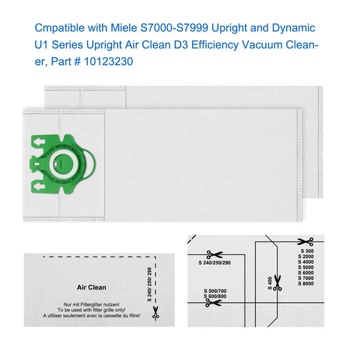 Type U Vacuum Bags 12 Pack For S7000 To S7999 Upright Vacuums With AirClean 3D Filtration, bag design shown with green fitting.