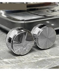 Close-up of Prime Pick 58Mm Espresso Coffee Distributor And Adjustable Palm Tamper Stainless Steel Core With Cushioned Aluminum Grip.