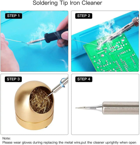 Coiled Brass Solder Tip Cleaner Kit With Brass Sponge For Quick Clean Wire Cleaning Wires And Holder For Soldering Irons No Water Needed