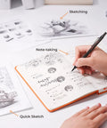 Person using Metal Mechanical Drafting Pencil Set For Sketching And Drawing for sketching and note-taking in a notebook