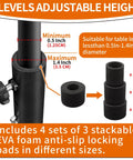 4 Pack Adjustable Table Leg Extenders With Wheels, Heavy Duty Steel Furniture Risers, shows height settings and foam pads.