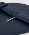 Close-up of the Stainless Steel Watch Band Pin Replacement Kit with Quick Release Spring Bars attached to a blue leather strap.