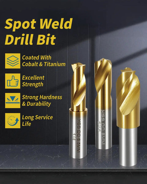 Heavy Duty Top Notch Double Sided Spot Weld Cutter Set, 13 Piece 3/8 And 5/16 Inch HSS Titanium Cobalt Drill Bits On Display