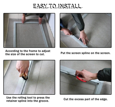 Installation steps for Pro Grade Heavy Duty 48x118 Inch Window Screen Mesh For Patio And Door Replacement, DIY screen cutting.