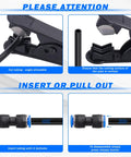 Industrial Quick Connect Air Fittings Kit 78 Piece Set For One Eighth One Quarter Five Sixteenths Three Eighths And One Half Inch Hoses Includes Push Lock And Quick Release For Air Compressor Systems Built With Nickel Plated Brass And PBT For Your Shop., hose insertion and release steps shown