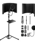 Studio Microphone Isolation Shield With Pop Filter, Foldable Voice Shield, stands, high density foam for home recording