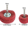 Close-up of red abrasive wheels from Six Piece Non Woven Abrasive Buffing And Polishing Wheel Drill Attachment Set