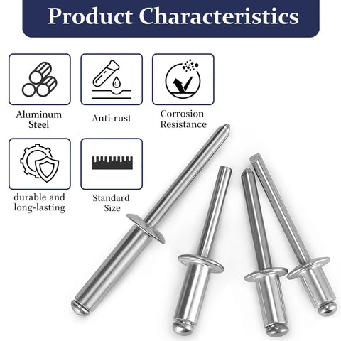 70-Piece 1/4 Inch Pop Rivets Assortment Kit With Aluminum Dome Head Blind Rivets For Metal, 4 Sizes 3/8 Inch, 1/2 Inch, 5/8 Inch, 1 Inch