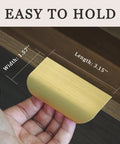 Close-up of gold adhesive edge finger pull with dimensions, part of Gold Adhesive Edge Finger Pulls For Cabinets 5 Pack With Screws And Tape.