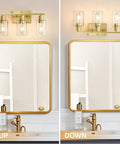 Three-Light Vanity Light With Clear Glass Shades In Brushed Brass Finish Wall Sconce For Bathroom Hallway And Living Areas Modern Farmhouse Style Vibe Easy Install Durable Metal Construction