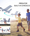 Child and adult launching Beginner Friendly 2.4Ghz RC Plane With 2 Channels, DIY Predator Aircraft, 3-Axis Gyro in a park