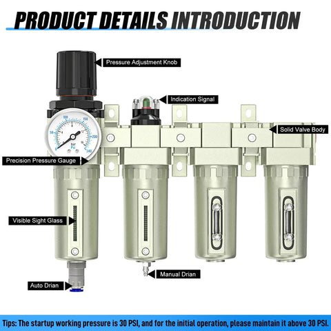 Heavy Duty Four Stage Air Drying System With Auto Drain Coalescing And Particulate Filters Double Desiccant Dryer And Air Regulator One Half Inch NPT For Plasma Cutters And Paint Sprayers front view