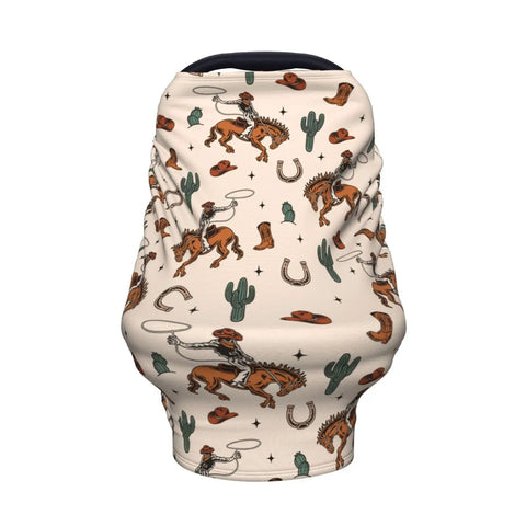 All In One Baby Car Seat Canopy And Nursing Cover, Breathable Multi Use Shield with cowboy pattern