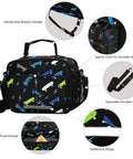 Insulated Lunch Box For Kids And Teens With Skateboard Dope Lightning Bolt Print, Reusable Cooler Tote With Shoulder Strap And Multiple Pockets, Front Reflective Pocket And Mesh Pockets, Measures 9 Inch High By 11 Inch Wide By 4.33 Inch Deep, Great For black skateboard-print lunch bag with shoulder strap, front pocket, and mesh sides