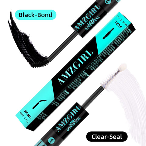 Bond And Seal 2 In 1 Lash Glue For Cluster Lashes with black adhesive and clear seal spiral brush wand, 10ml, for home DIY.