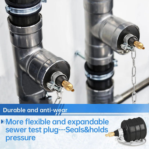 2 Pack Rubber Test Ball Pipe Plug For Sewer Drain And Bathroom Leak Detection 1.75 Inch Non Inflated Expands To 2.25 Inch At 40 PSI installed.