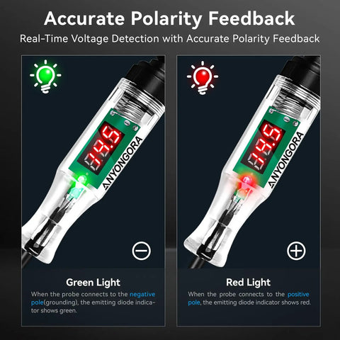 Digital Voltage Tester Pen For Cars And Trucks 3 To 48V With LED Readout Pro Grade Handheld Circuit Tester Battery Health Diagnostic Everyday Carry Ready Alternator And Fuse Checker Precise Zero Point One Volt Resolution, green/red polarity display