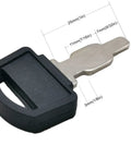 Close-up of metal ignition key for Honda and clone generators, replacement part 35111-880-013, showing dimensions and black plastic handle.