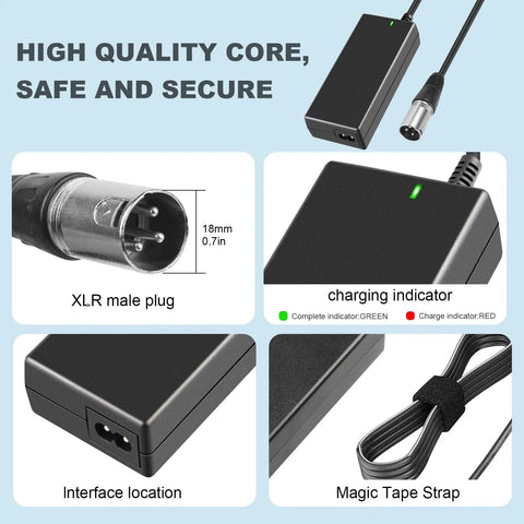 SGS Certified 58W 29V 2A Electric Scooter And Bike Battery Charger With XLR Plug And Play AC Adapter Power Supply That Fits 24V Battery Packs Compatible With Bladez XTR eZip 400 500 750 900 Mongoose M200 M250 M300 M350 M500 Z350