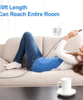 Durcord USB-C charging cable, gray braided, 10ft, 2-pack, in use with smartphone on sofa, living room.