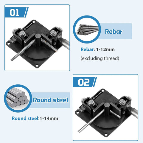 Heavy Duty Manual Rebar Bender For Steel Bars Up To 14Mm Adjustable Bending Angle Up To 200 Degrees Stainless Steel Handle for bending 1-12mm rebar.