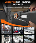 Pro Rivet Gun Kit With Drill Bits And Magnetic Wristband Heavy Duty Two Handed Riveter in use on metal shelving